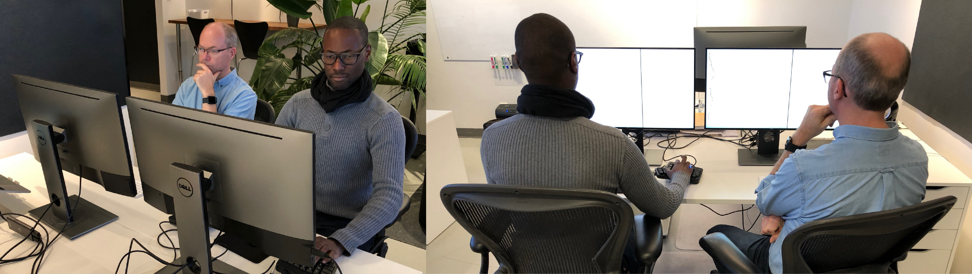 Hugo Frappier (navigating) and Nicolas Charlery (driving) during a pair programming session